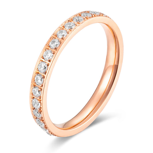 Planderful Zircon Inlaid Titanium Steel Ring For Women Light Luxury Everyday Jewelry Sleek Commuting Wear