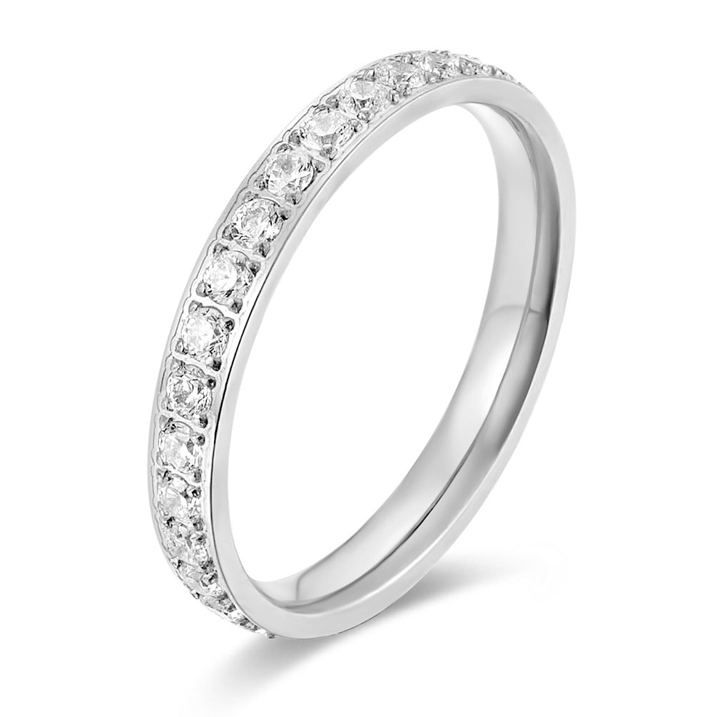 Planderful Zircon Inlaid Titanium Steel Ring For Women Light Luxury Everyday Jewelry Sleek Commuting Wear