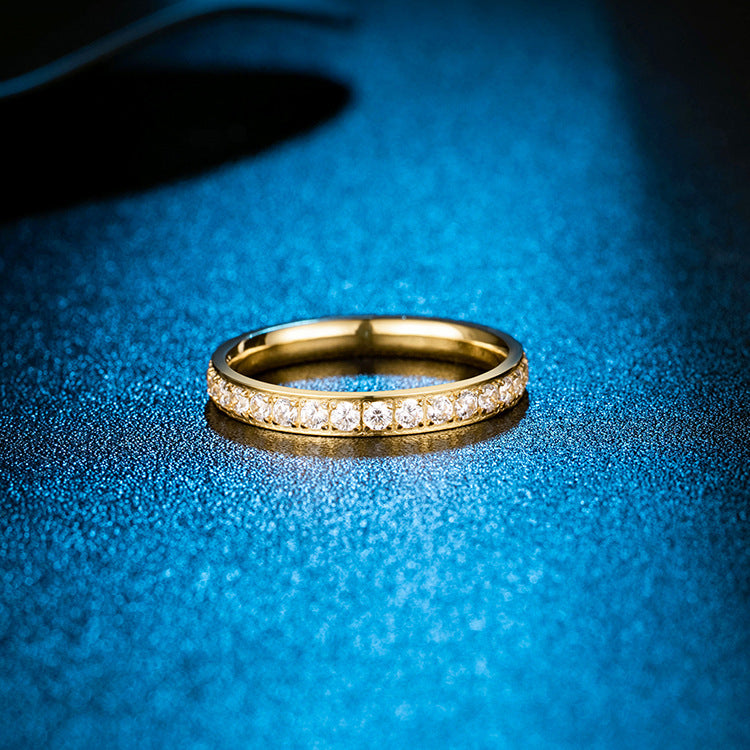 Planderful Zircon Inlaid Titanium Steel Ring For Women Light Luxury Everyday Jewelry Sleek Commuting Wear