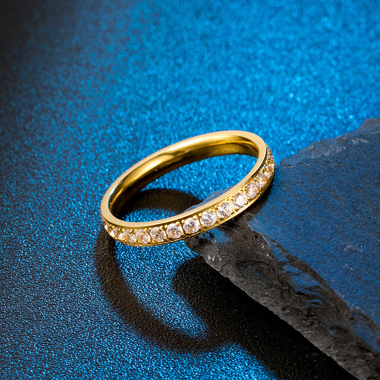 Planderful Zircon Inlaid Titanium Steel Ring For Women Light Luxury Everyday Jewelry Sleek Commuting Wear