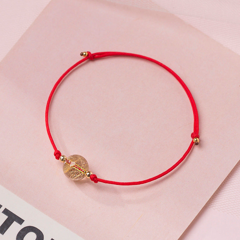 Handmade Forest Style Strawberry Crystal Bracelet for Women - Minimalist Pink Bead Bracelet