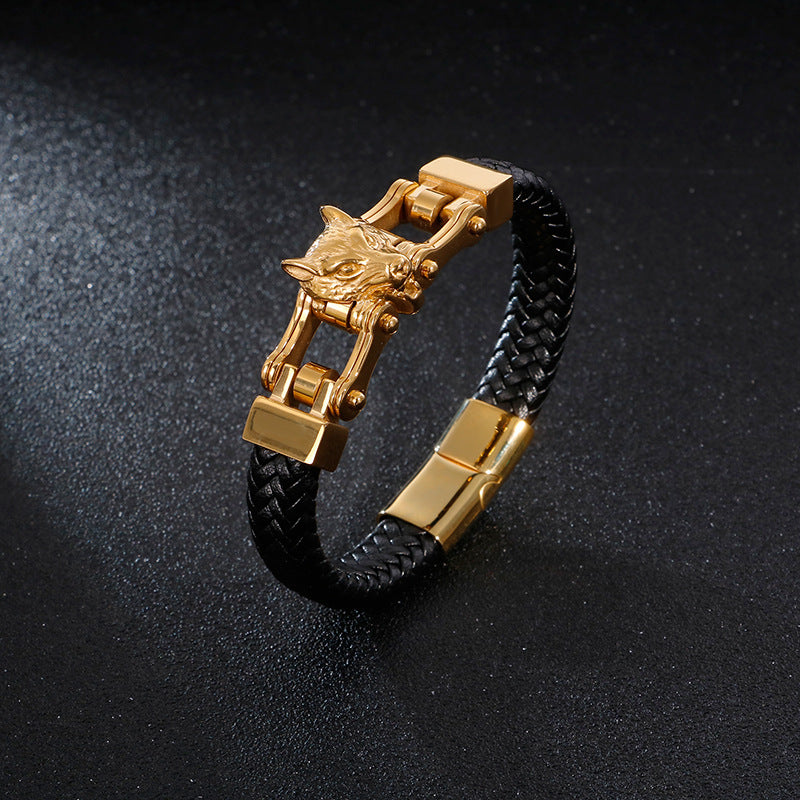 Men's Retro Lion Head Cowhide Bracelet - Unique European American Style Handcrafted Jewelry