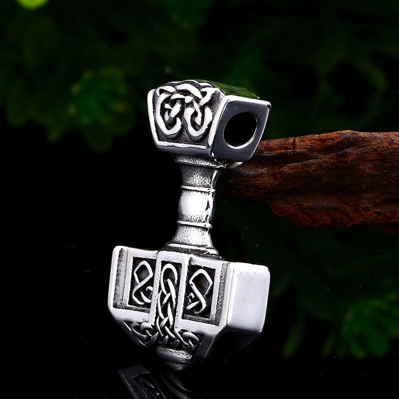 Titanium Steel Thor's Hammer Pendant for Men - Viking-Inspired Punk Jewelry