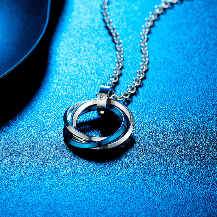 Planderful Interlocking Titanium Steel Necklace For Men Everyday Genie Three Ring Design Street Fashion