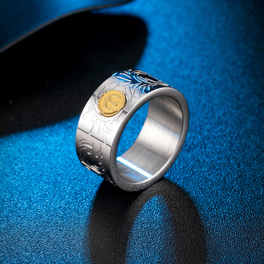 Indian Japanese Trendy Goods Golden Black Titanium Ring