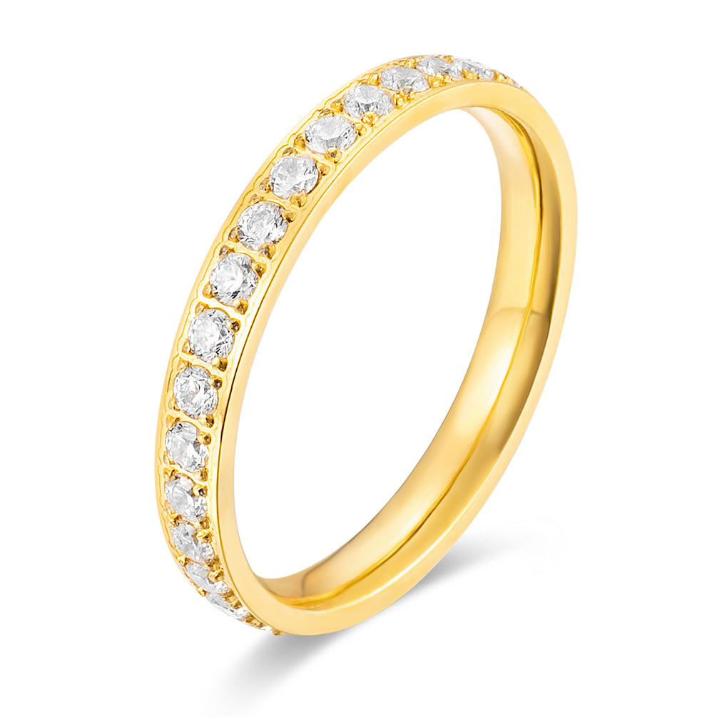 Planderful Zircon Inlaid Titanium Steel Ring For Women Light Luxury Everyday Jewelry Sleek Commuting Wear