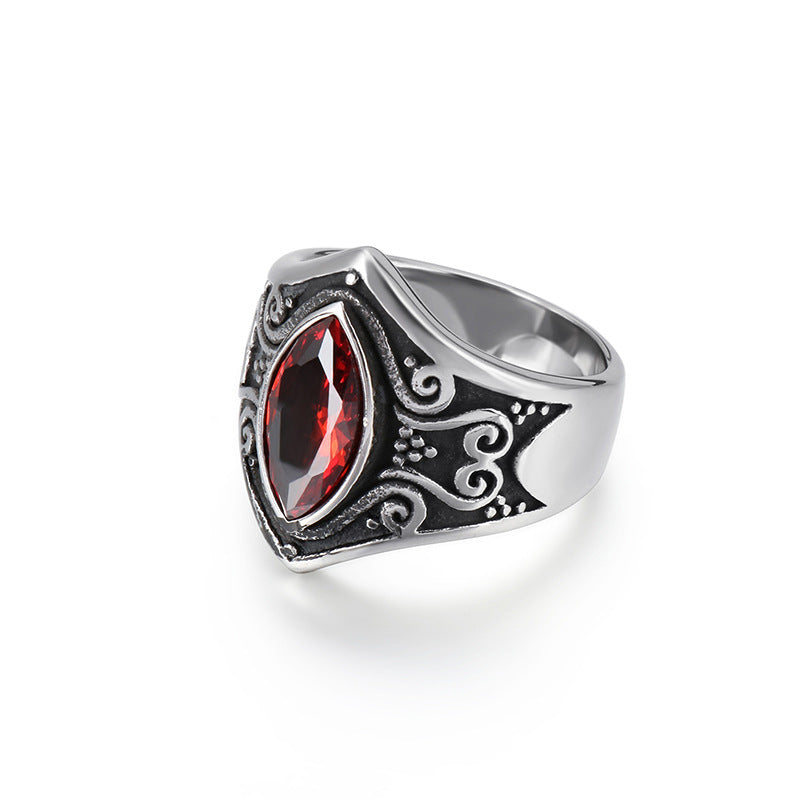 Retro-Inspired Personalized Titanium Steel Men's Ring with Zircon Engraving