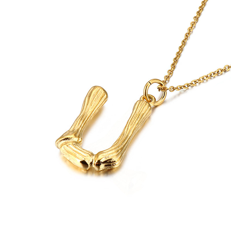 Bamboo Letter Pendant - Titanium Steel Men's Fashion Accessory