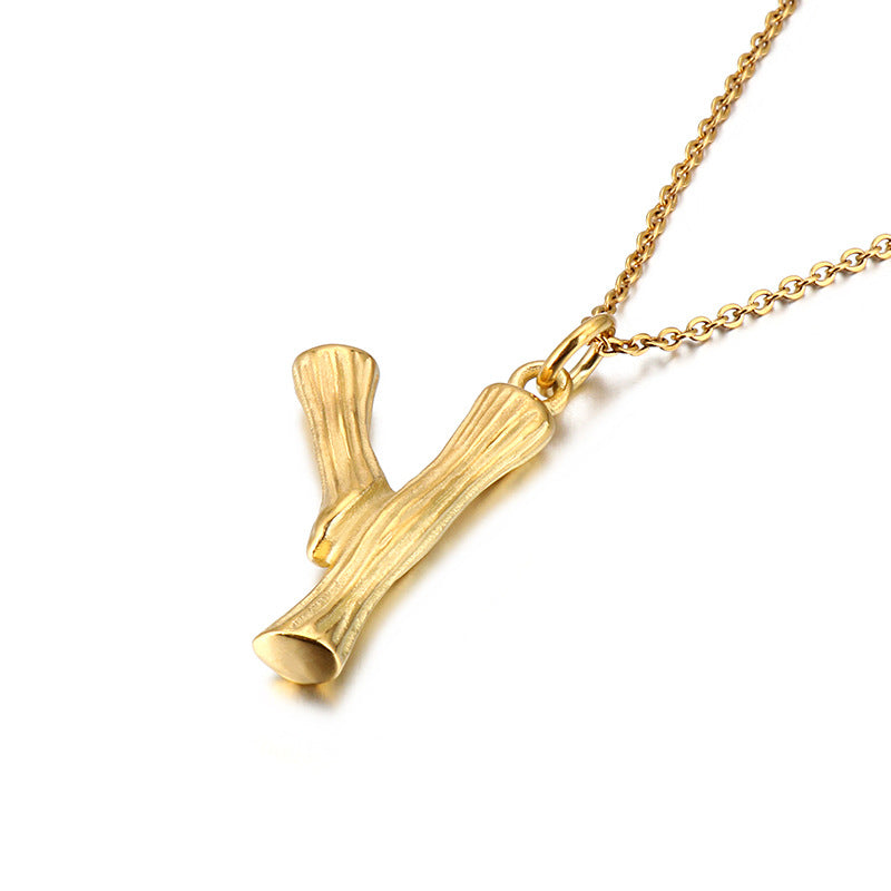 Bamboo Letter Pendant - Titanium Steel Men's Fashion Accessory