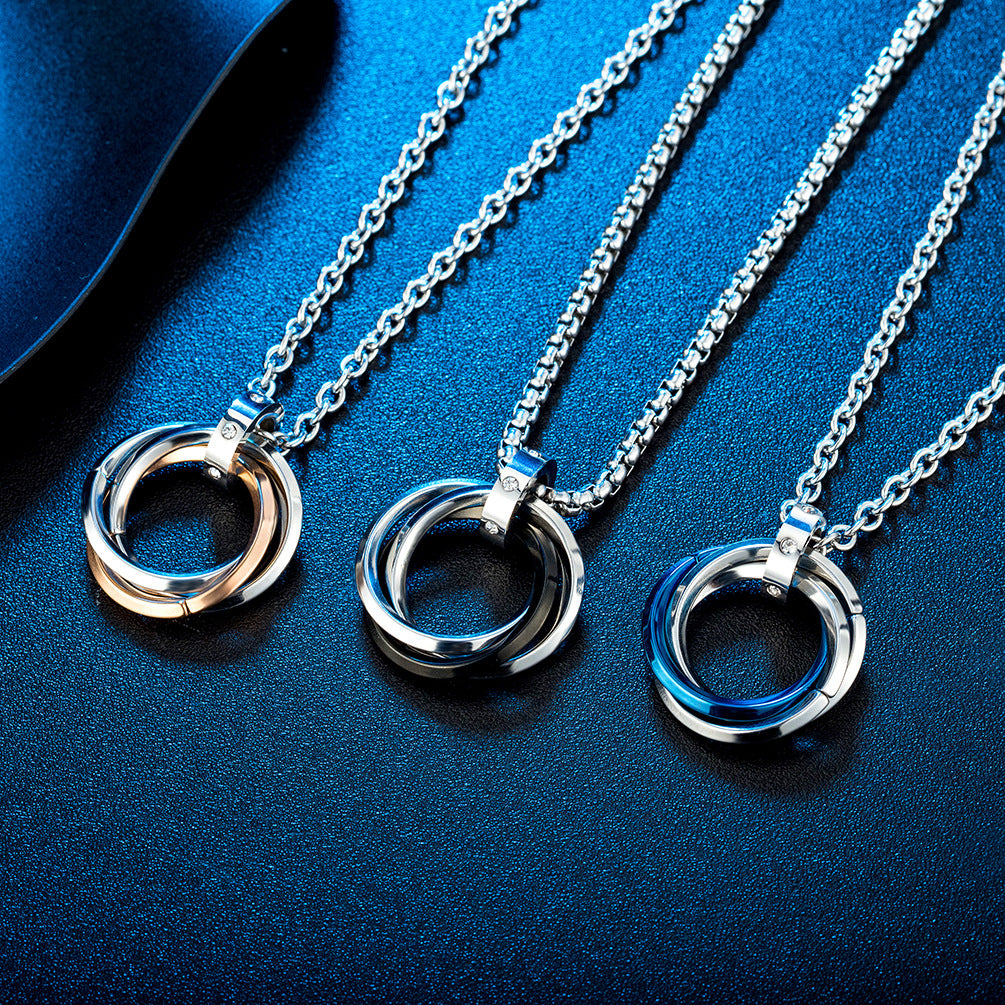 Planderful Interlocking Titanium Steel Necklace For Men Everyday Genie Three Ring Design Street Fashion