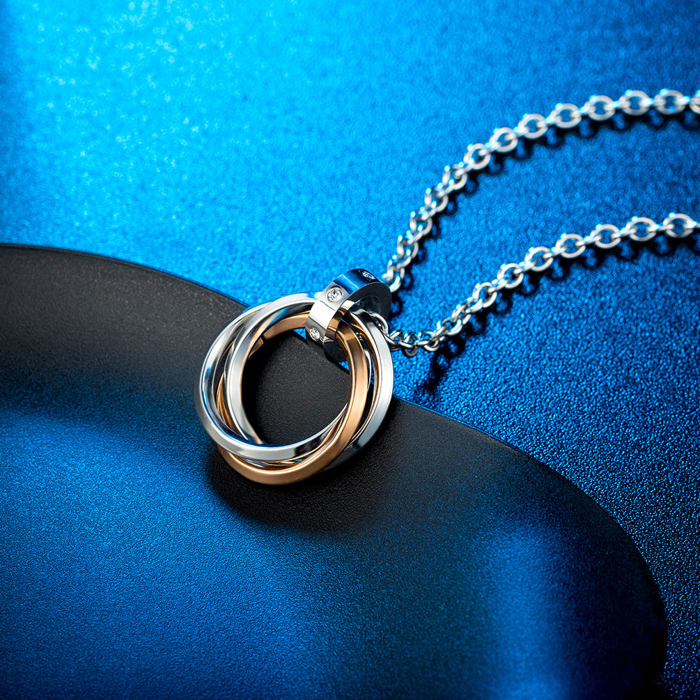 Planderful Interlocking Titanium Steel Necklace For Men Everyday Genie Three Ring Design Street Fashion