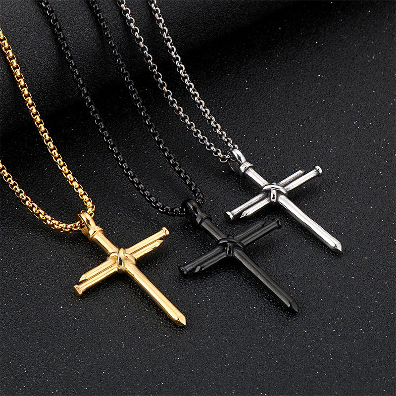 Punk-Inspired Titanium Steel Cross Pendant for Men - Creative Everyday Jewelry