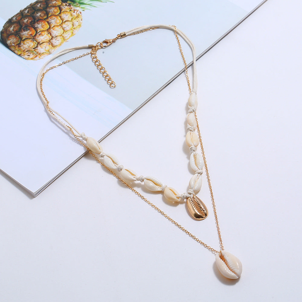 Bohemian Shell Necklace with Multi-layered Pendant