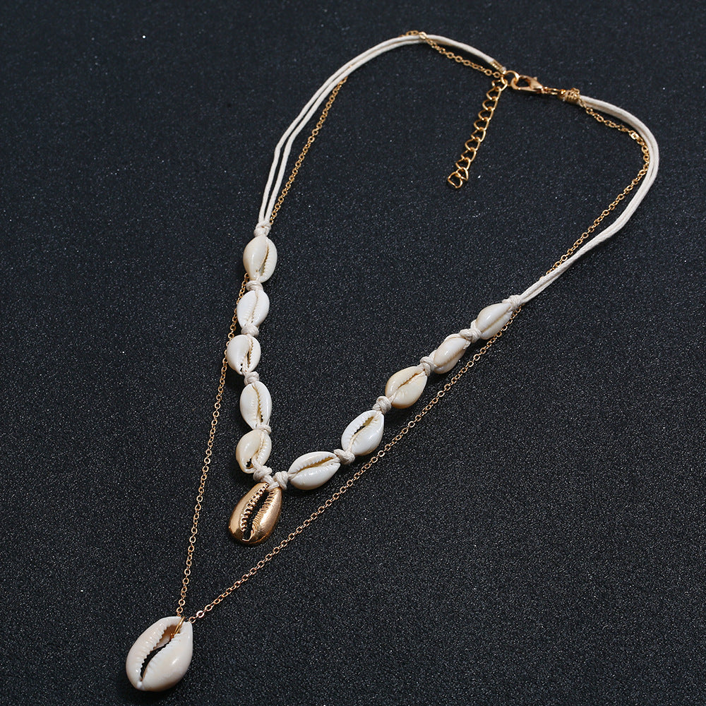 Bohemian Shell Necklace with Multi-layered Pendant