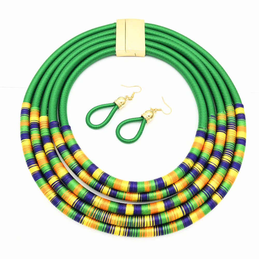 European and American Fashion Necklace with Exaggerated Magnetic Clasp and Multi-layer Design