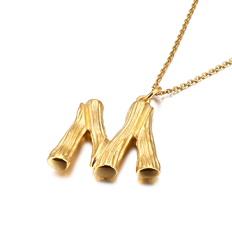 Bamboo Letter Pendant - Titanium Steel Men's Fashion Accessory