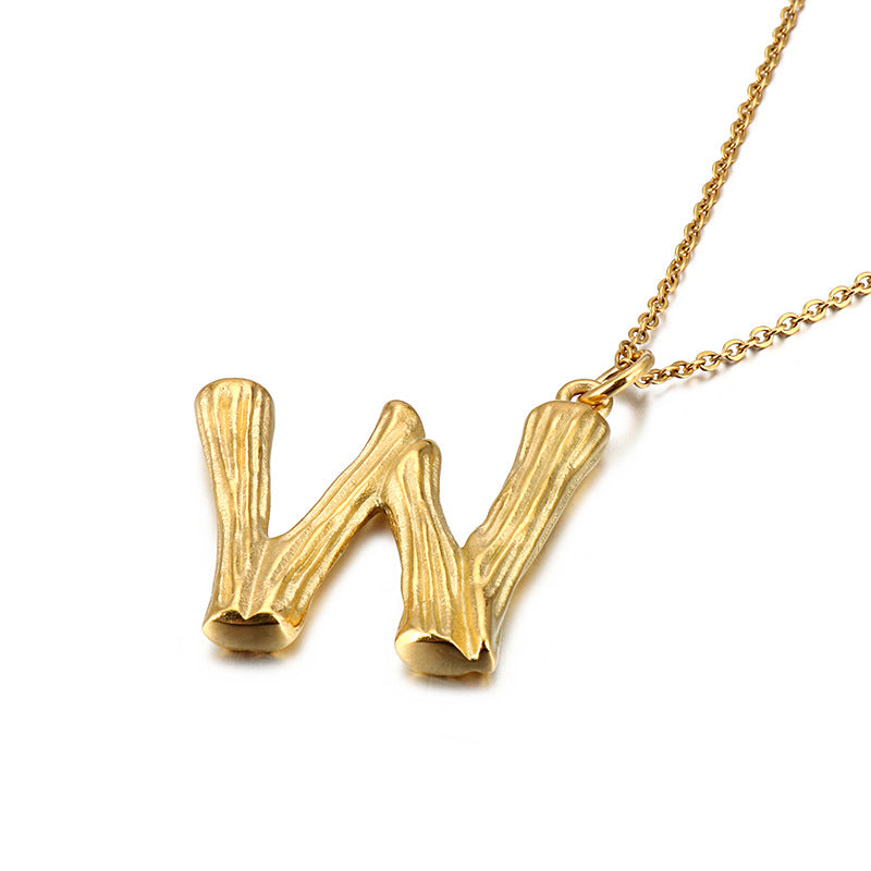 Bamboo Letter Pendant - Titanium Steel Men's Fashion Accessory