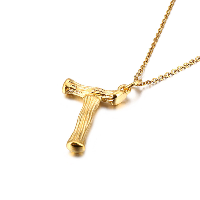 Bamboo Letter Pendant - Titanium Steel Men's Fashion Accessory