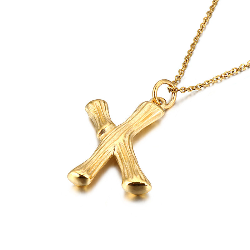 Bamboo Letter Pendant - Titanium Steel Men's Fashion Accessory