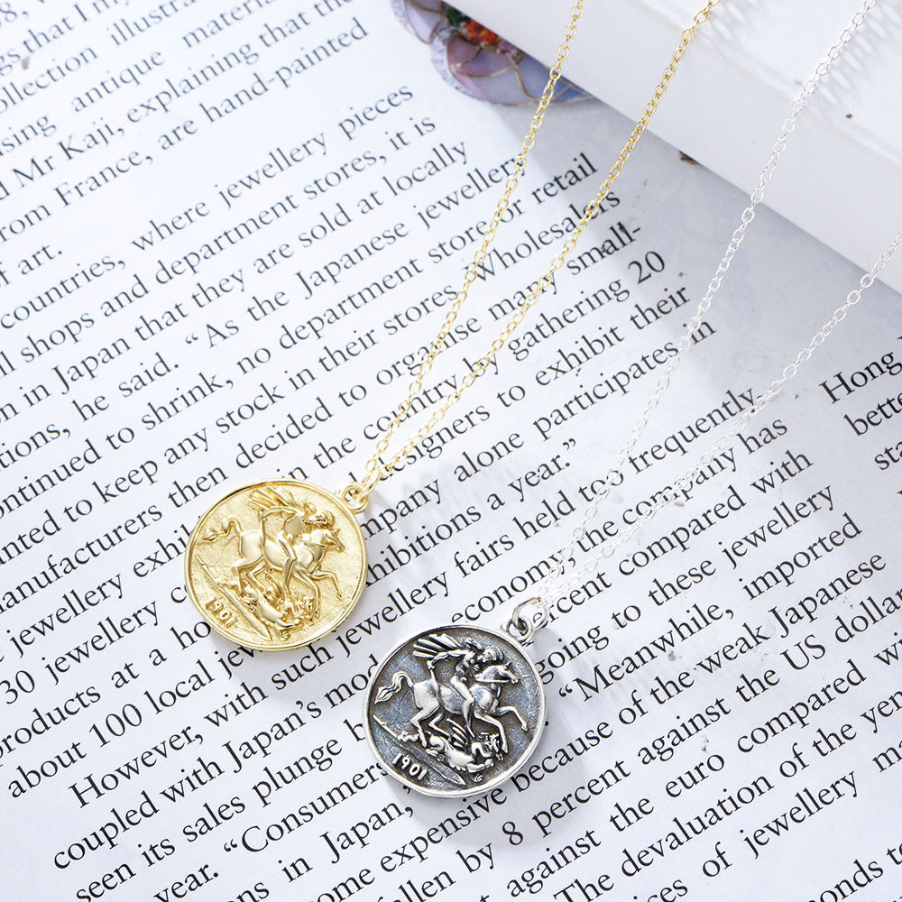 S925 Sterling Silver Portrait Relief Queen Coin Necklace Personality Hipster Retro