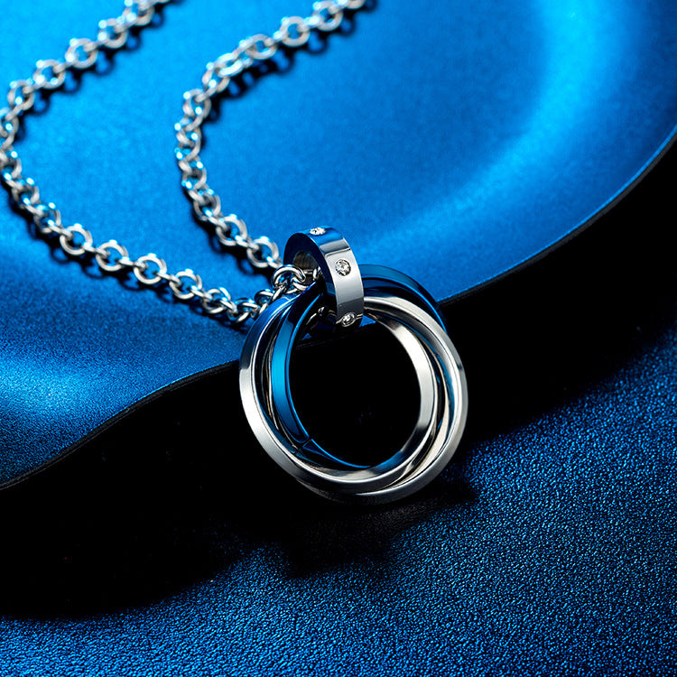 Planderful Interlocking Titanium Steel Necklace For Men Everyday Genie Three Ring Design Street Fashion