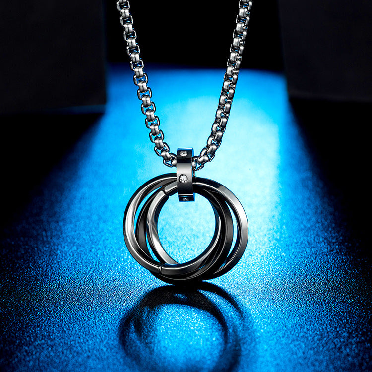 Planderful Interlocking Titanium Steel Necklace For Men Everyday Genie Three Ring Design Street Fashion