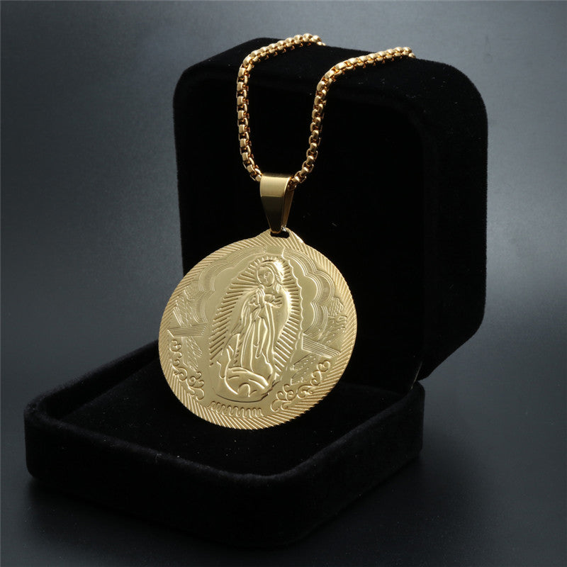 Titanium Steel Madonna Round Pendant Necklace - Trendy Men's Gift from Planderful Collection