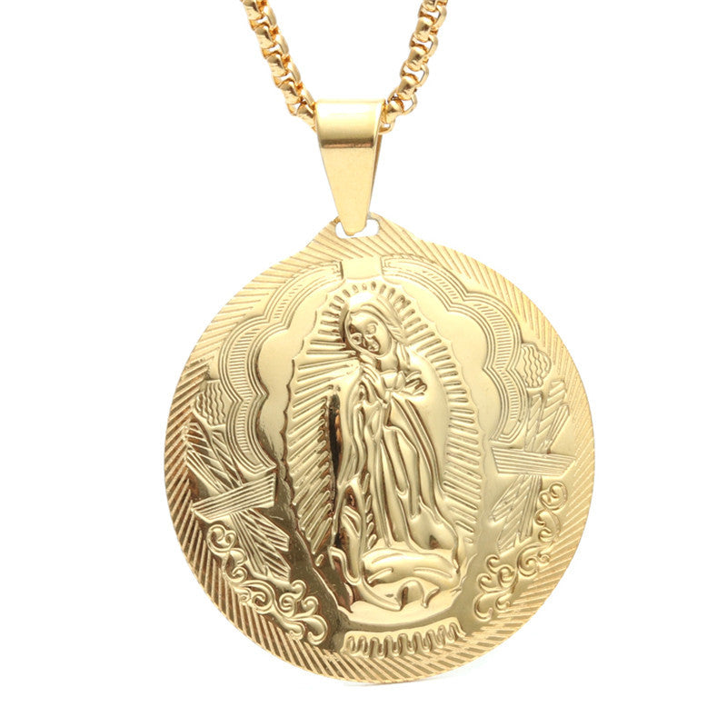 Titanium Steel Madonna Round Pendant Necklace - Trendy Men's Gift from Planderful Collection