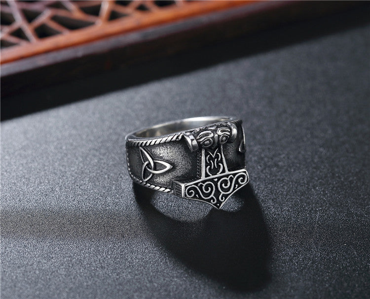 Planderful Titanium Steel Ring For Men Bold Nordic Viking Retro Design Unisex Protection Statement