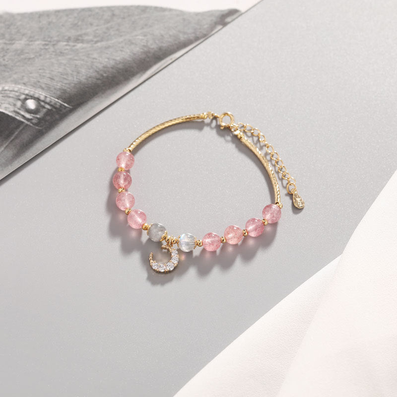 Star Moon Strawberry Crystal Bracelet - Ethereal Beauty and Charm