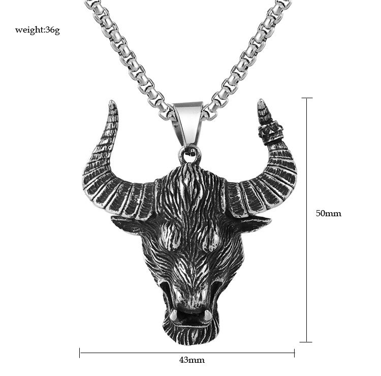 Planderful Bull Head Pendant Necklace Titanium Steel Personalized Retro Horn For Men Unisex Protection