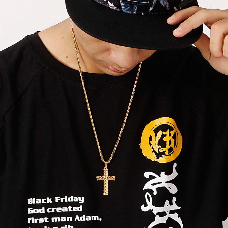 Fade-Resistant Stainless Steel Cross Pendant for Men - Hipster HipHop Accessory