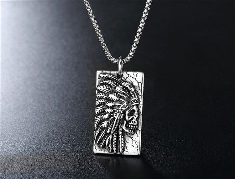 Indian Chief & Feather Titanium Steel Pendant Necklace