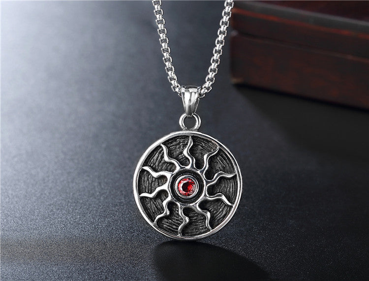 Planderful Everyday Genie Sunstone Pendant Necklace Titanium Steel Unisex Protection Talisman