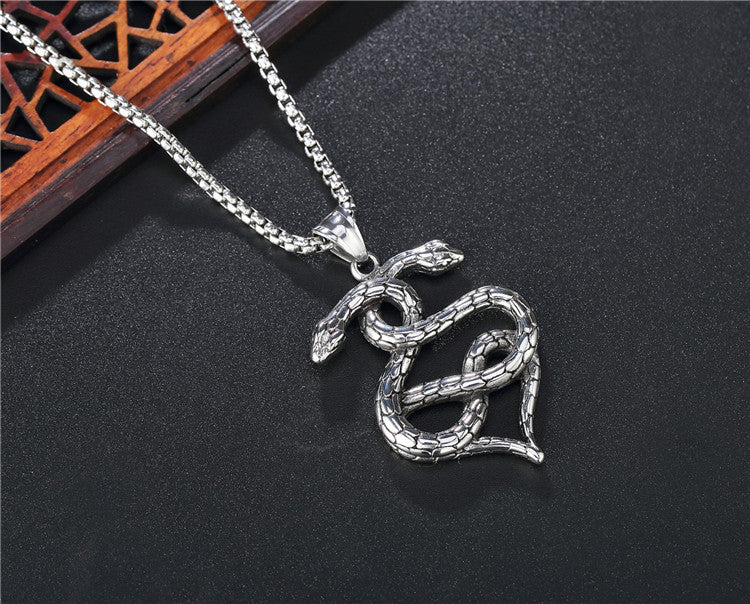 Planderful Titanium Double Snake Pendant Necklace Unisex Durable Statement Accessory For Stylish Men And Women