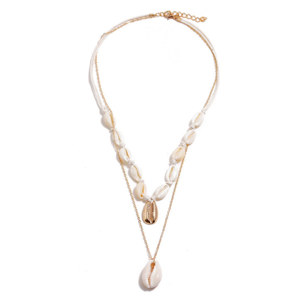 Bohemian Shell Necklace with Multi-layered Pendant
