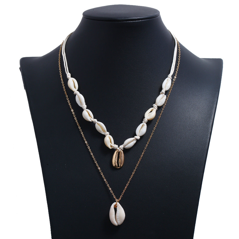 Bohemian Shell Necklace with Multi-layered Pendant