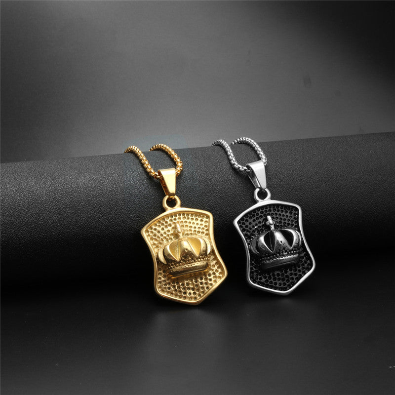 Trendy Titanium Steel Crown Pendant Necklace for Men - European and American Style Gift Jewelry