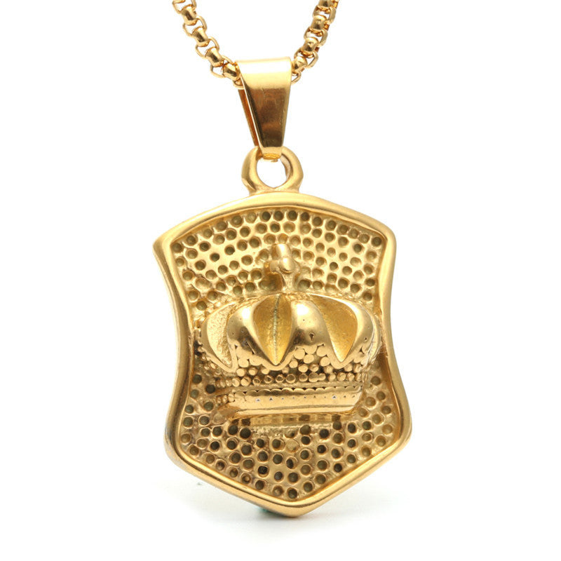 Trendy Titanium Steel Crown Pendant Necklace for Men - European and American Style Gift Jewelry