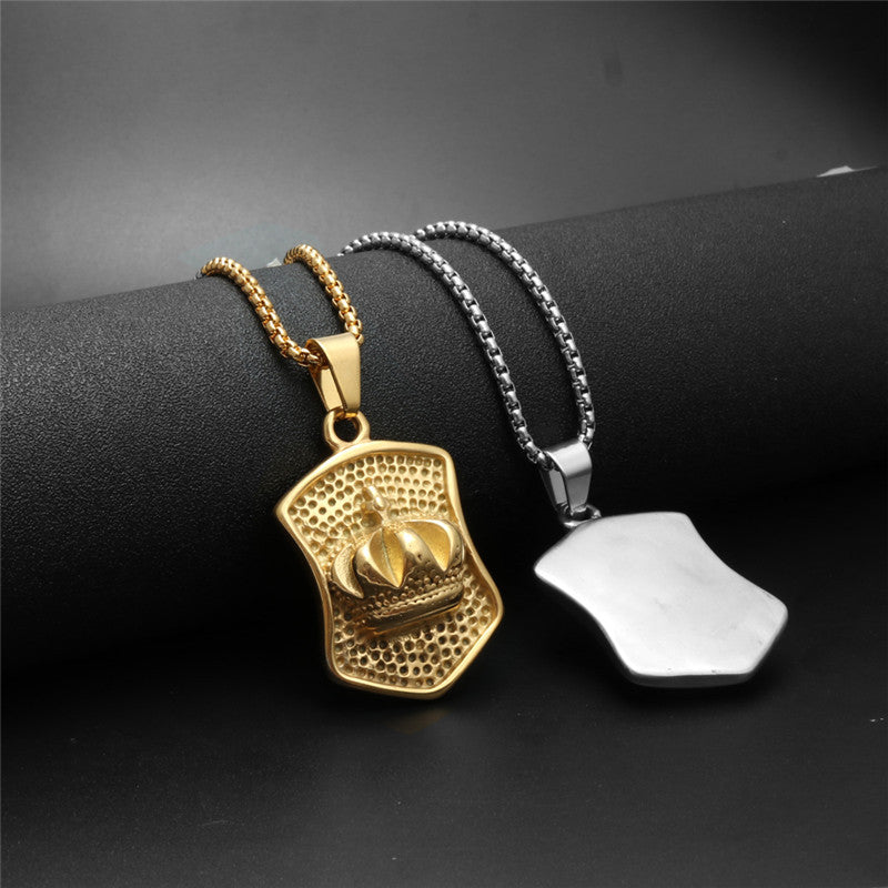 Trendy Titanium Steel Crown Pendant Necklace for Men - European and American Style Gift Jewelry