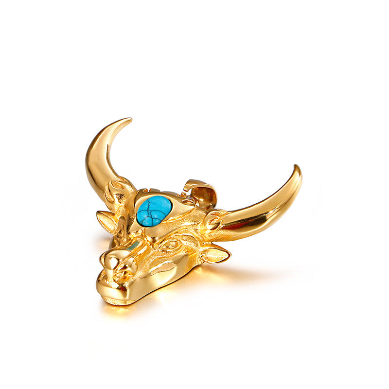 Retro Punk Stainless Steel Turquoise Horn Pendant for Men - European and American Style Jewelry