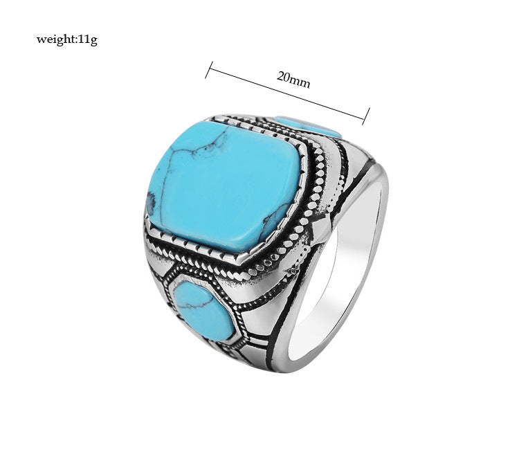 Planderful Turquoise Titanium Ring Unisex Retro Style Protection Statement Jewelry