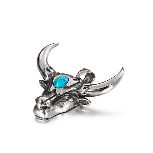 Retro Punk Stainless Steel Turquoise Horn Pendant for Men - European and American Style Jewelry