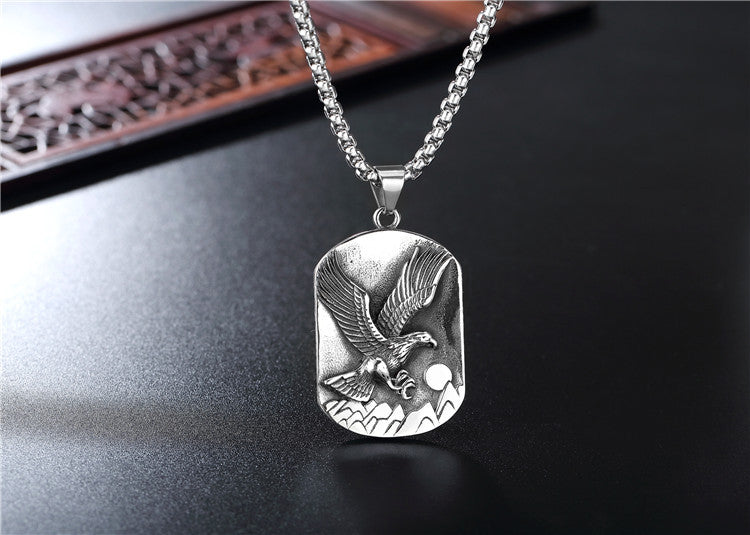 Planderful Titanium Steel Pendant Personalized Retro Eagle Army Style For Men Unisex Protection