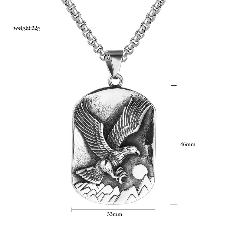 Planderful Titanium Steel Pendant Personalized Retro Eagle Army Style For Men Unisex Protection