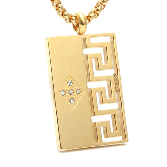 Titanium Steel Rectangular Pendant Necklace for Men - Trendy Hollow Long Tag Gift