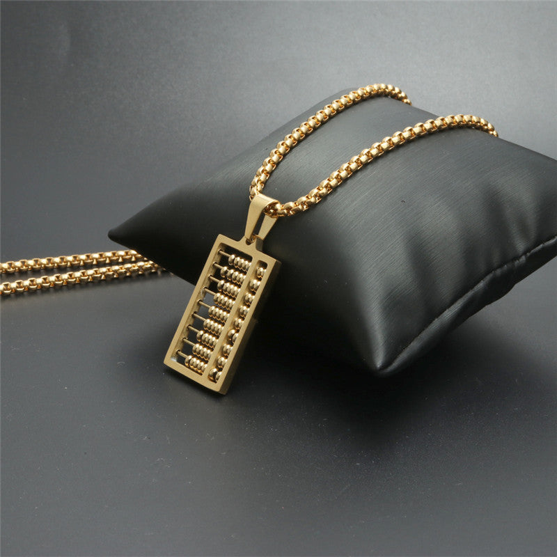 Trendy Titanium Steel Rectangular Abacus Pendant Necklace for Men - Stylish Gift from Planderful's Everyday Genie Collection