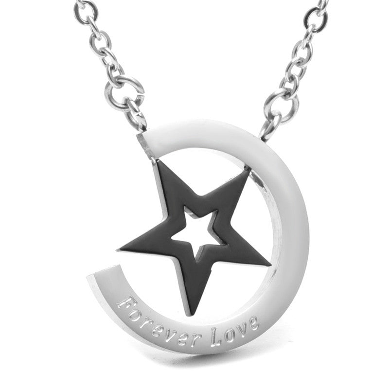 Trendy Titanium Steel Moon and Star Necklace for Fashionable Girls