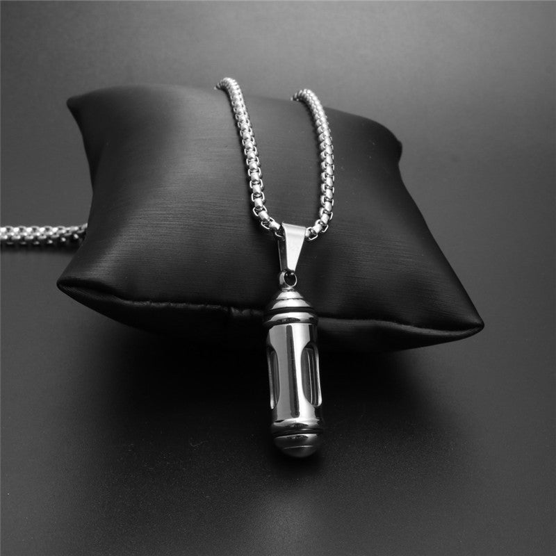 Trendy Titanium Steel Perfume Bottle Pendant Necklace for Men - European and American Jewelry Gift
