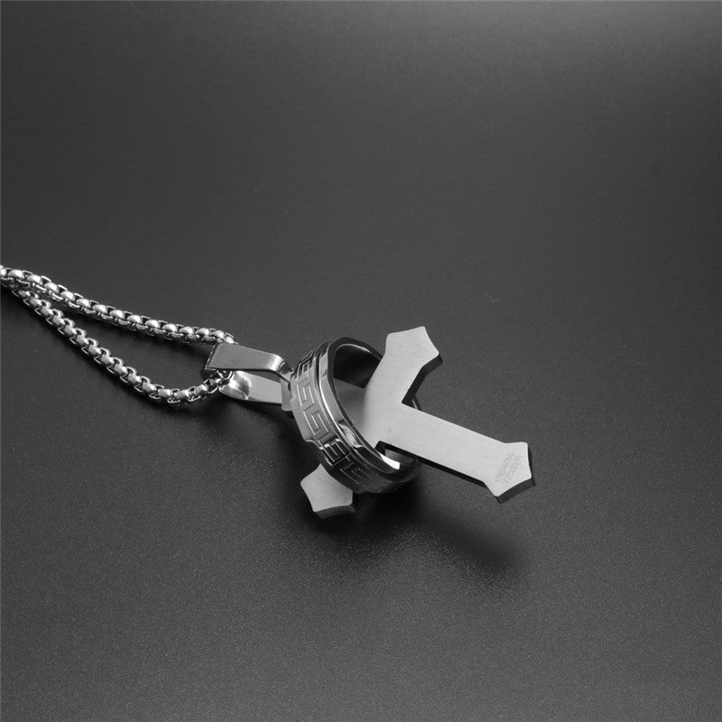 Titanium Steel Cross Pendant Necklace for Men - Stylish Holiday Gift with Stainless Steel Ring